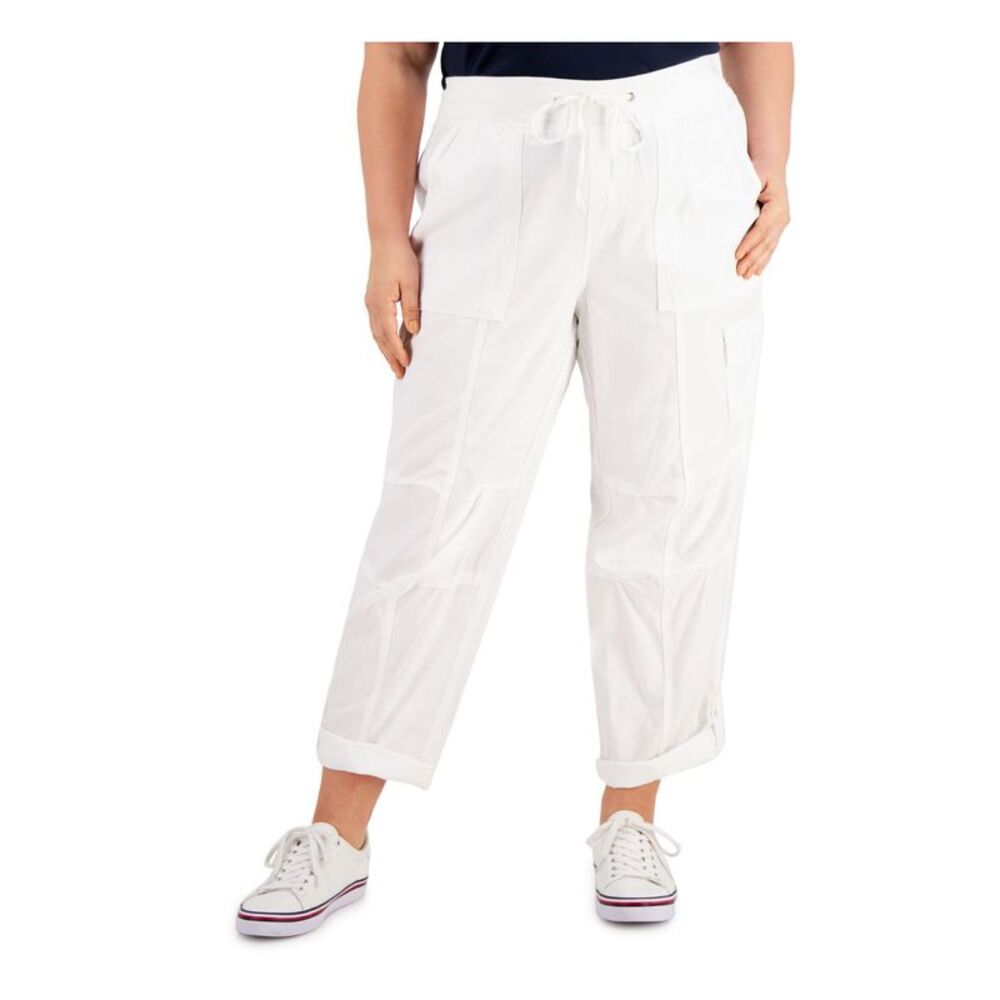NWT TOMMY HILFIGER Womens White Mid-rise Cargo Straight leg Pants Plus 1X